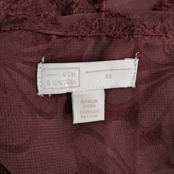 EUC 14th and Union Burgundy Embroidered Blouse/Sz. 3X - Picture 5 of 6